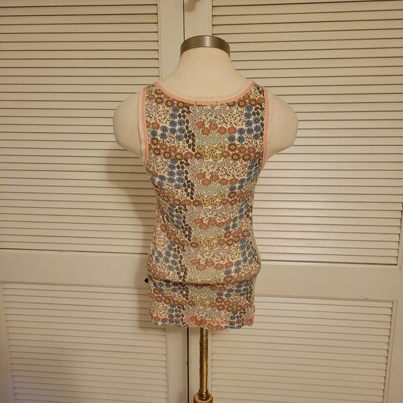 Floral Ribbed Cotton Tank Top EyeShadow Medium V Neck Stretchy Fit - Picture 4 of 7